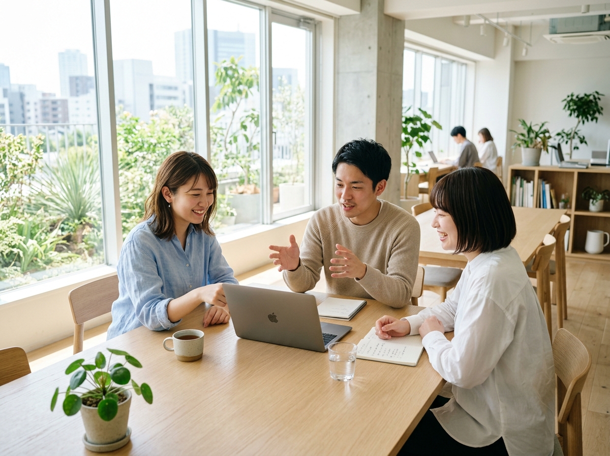 honkoma のチームが現場で議論する様子